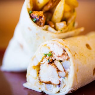 Chicken Shawarma Wrap. (Potatoes, Garlic Sauce, & Parsley)