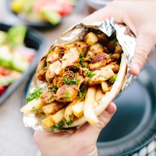 Gyro Shawarma. (Potatoes, Garlic Sauce, & Parsley)